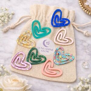 8 Glittery Matte Heart Bookmark Clips Page Markers Book  Gift limited time price